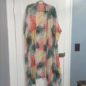 Tropical Leaf Print Kimono/Swimsuit Cover Up